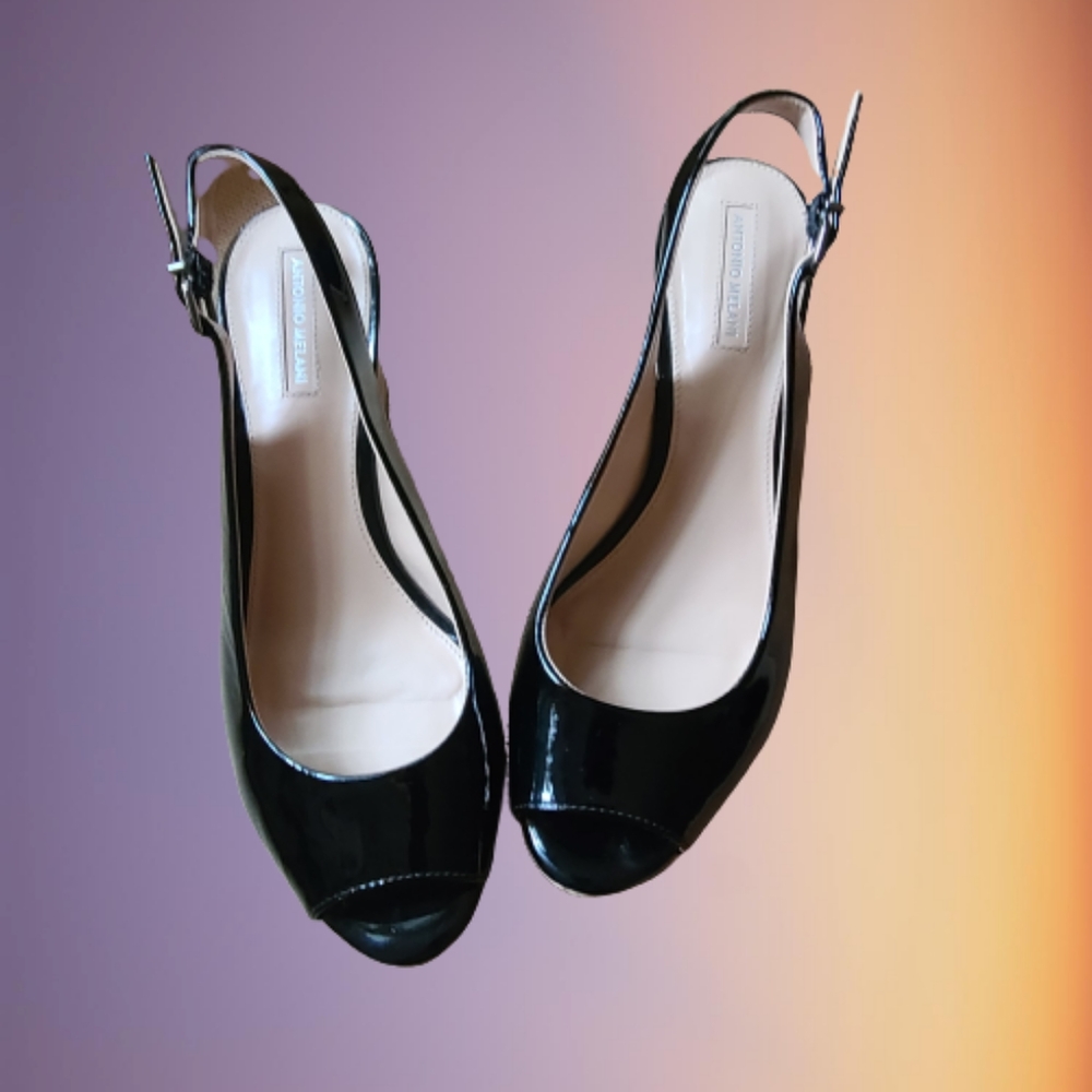 Antonio Melani Patent Leather Sling Back Wedges